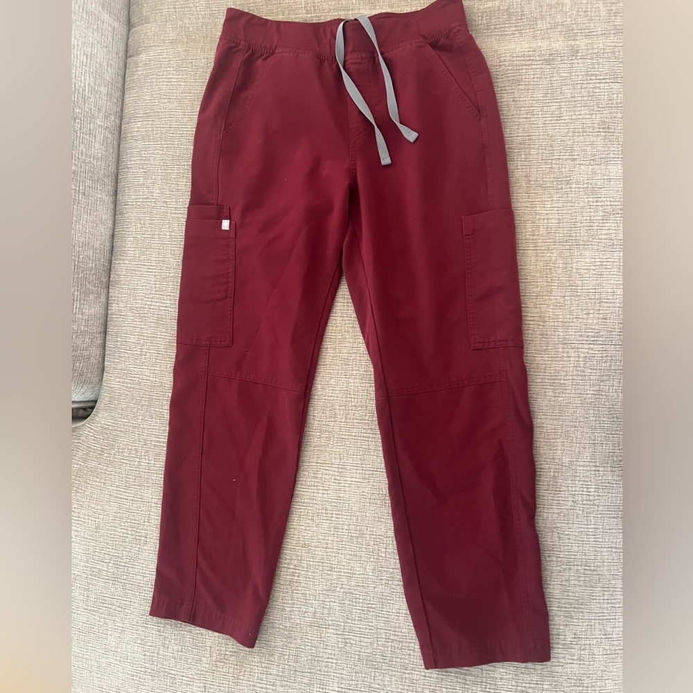 Figs l Burgundy Cargo Scrub Pants with Drawstring